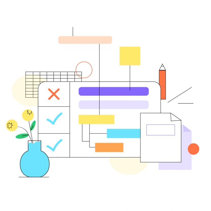 A simple illustration of a digital user interface with checkmarks and data fields, suggesting task management or user experience design.